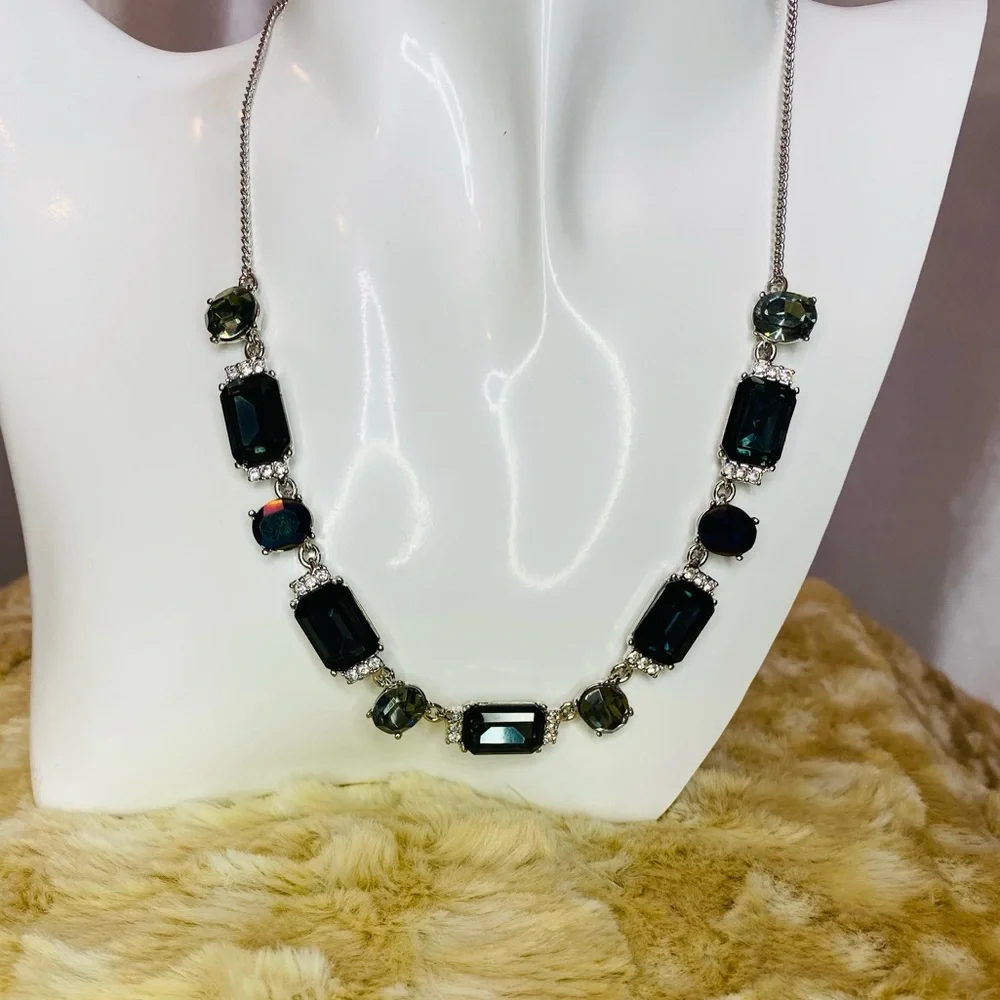 Givenchy Pave Blue Stone Crystal Accent Silver Tone Collar Necklace